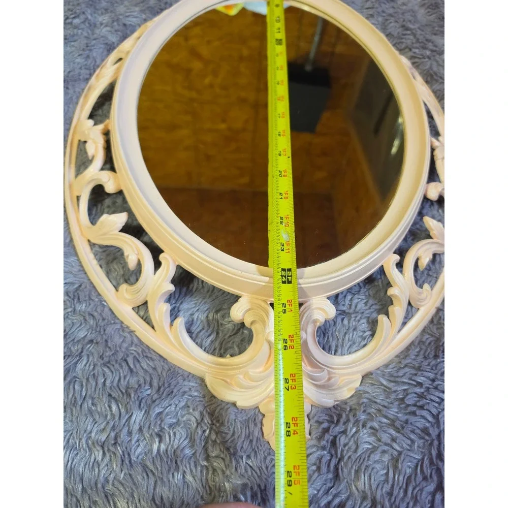 Vintage Burwood Products Co, Ornate Scroll pink Oval Wall Mirror 4405 29